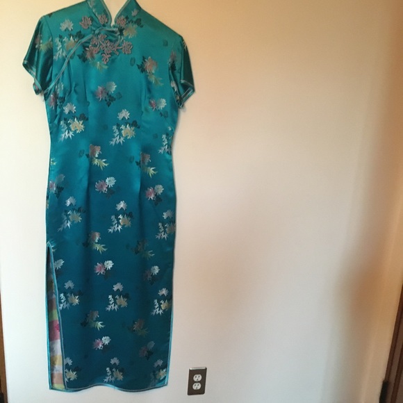 Turquoise Mandarin Dress | Qipao - Picture 2 of 2